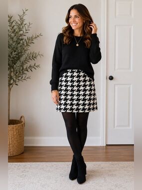White House Black Market Black & White Houndstooth Mini Skirt